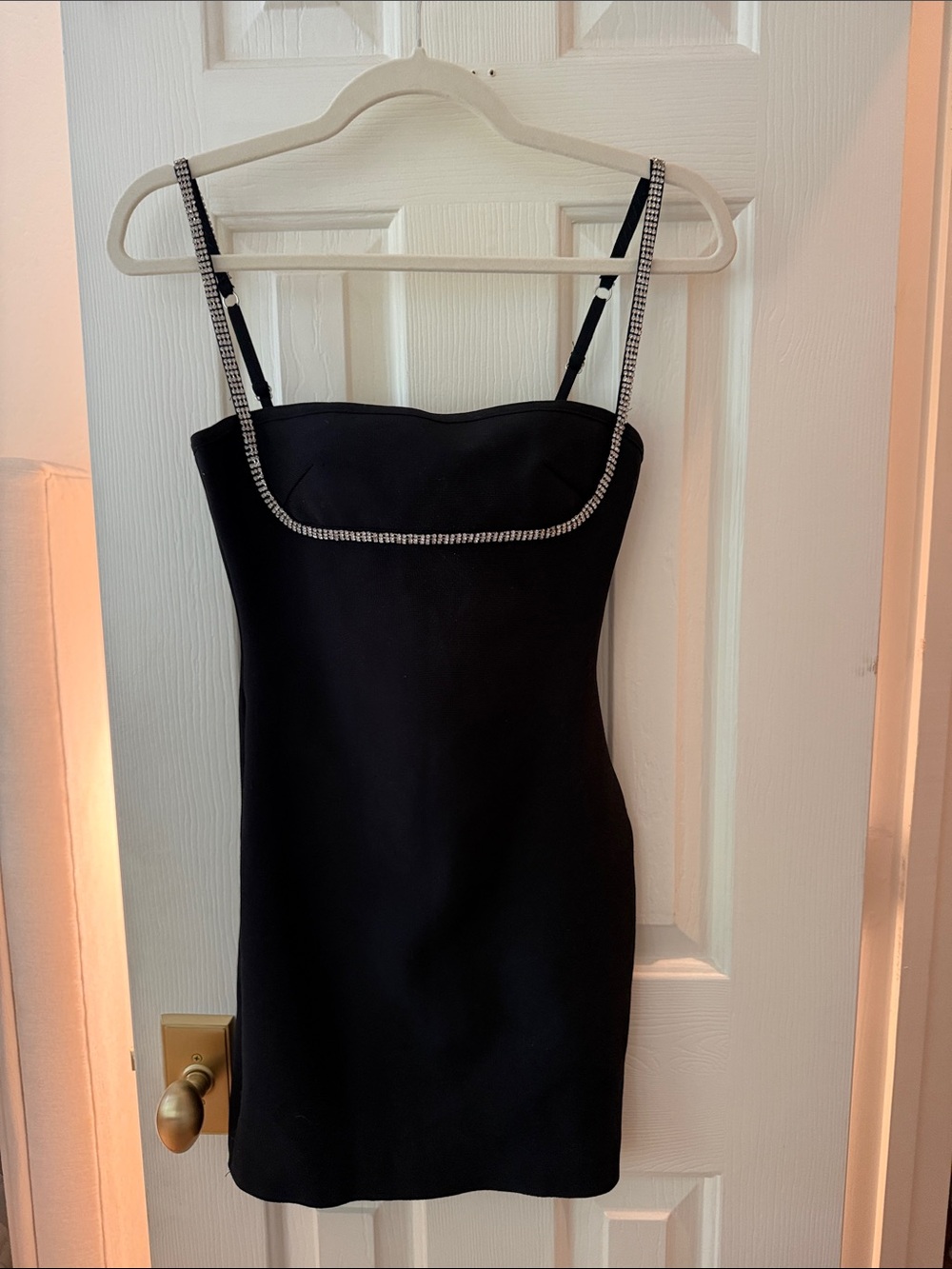 superdown Black Mini Dress with Rhinestone Trim